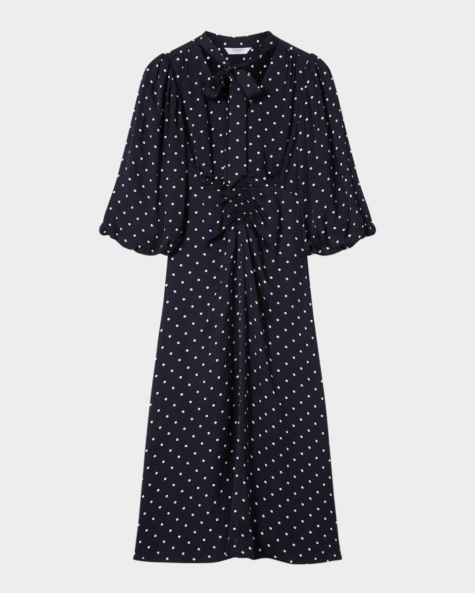 Hester Tie-Neck Polka Dot Midi Dress
